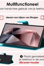 NoXx Hoes Geschikt voor Samsung S24 Ultra Hoesje Book Case Hoes Flip Cover Wallet Bookcase Met 2x Screenprotector - Turquoise