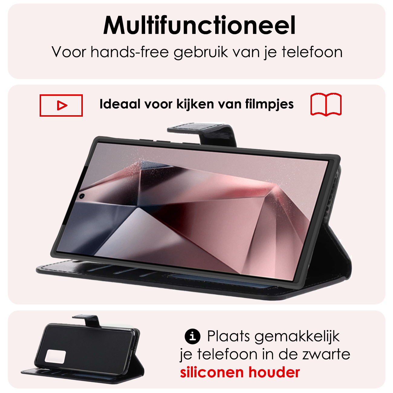NoXx Hoes Geschikt voor Samsung S24 Ultra Hoesje Book Case Hoes Flip Cover Wallet Bookcase Met 2x Screenprotector - Zwart