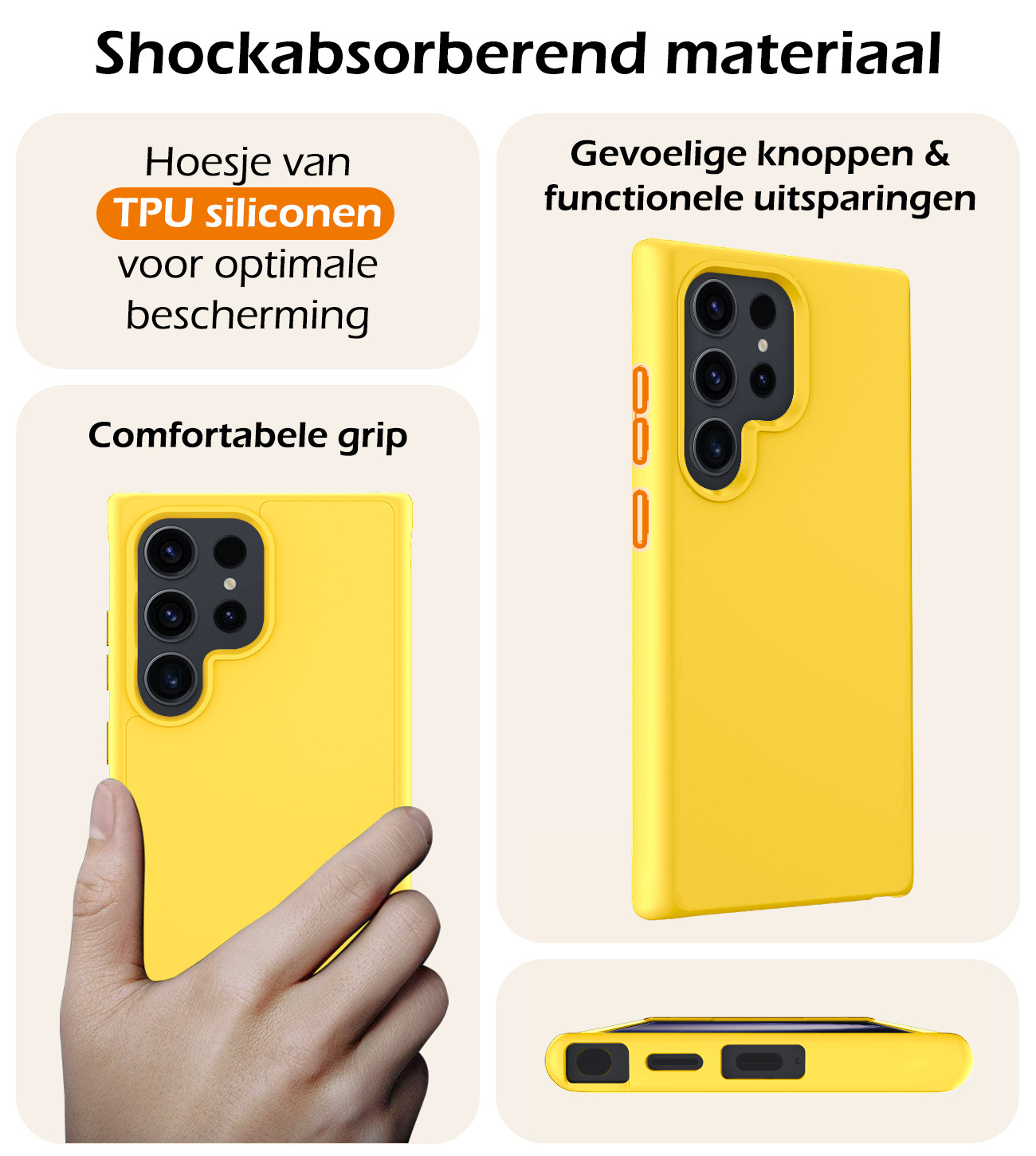 Nomfy Hoesje Geschikt voor Samsung S24 Ultra Hoesje Siliconen Cover Case Met Screenprotector - Hoes Geschikt voor Samsung Galaxy S24 Ultra Hoes Back Case - Geel