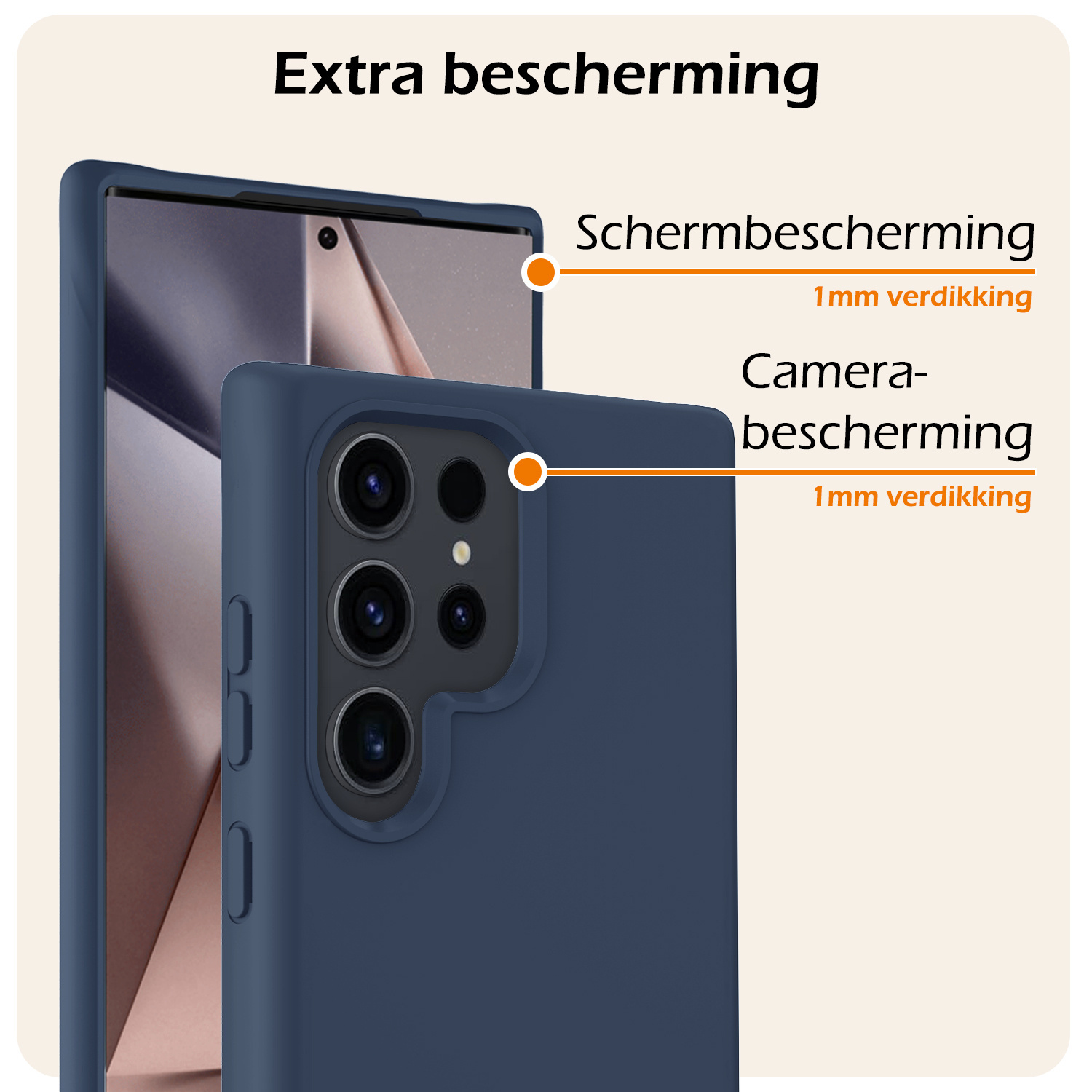 Nomfy Hoesje Geschikt voor Samsung S24 Ultra Hoesje Siliconen Cover Case Met 2x Screenprotector - Hoes Geschikt voor Samsung Galaxy S24 Ultra Hoes Back Case - Donkerblauw