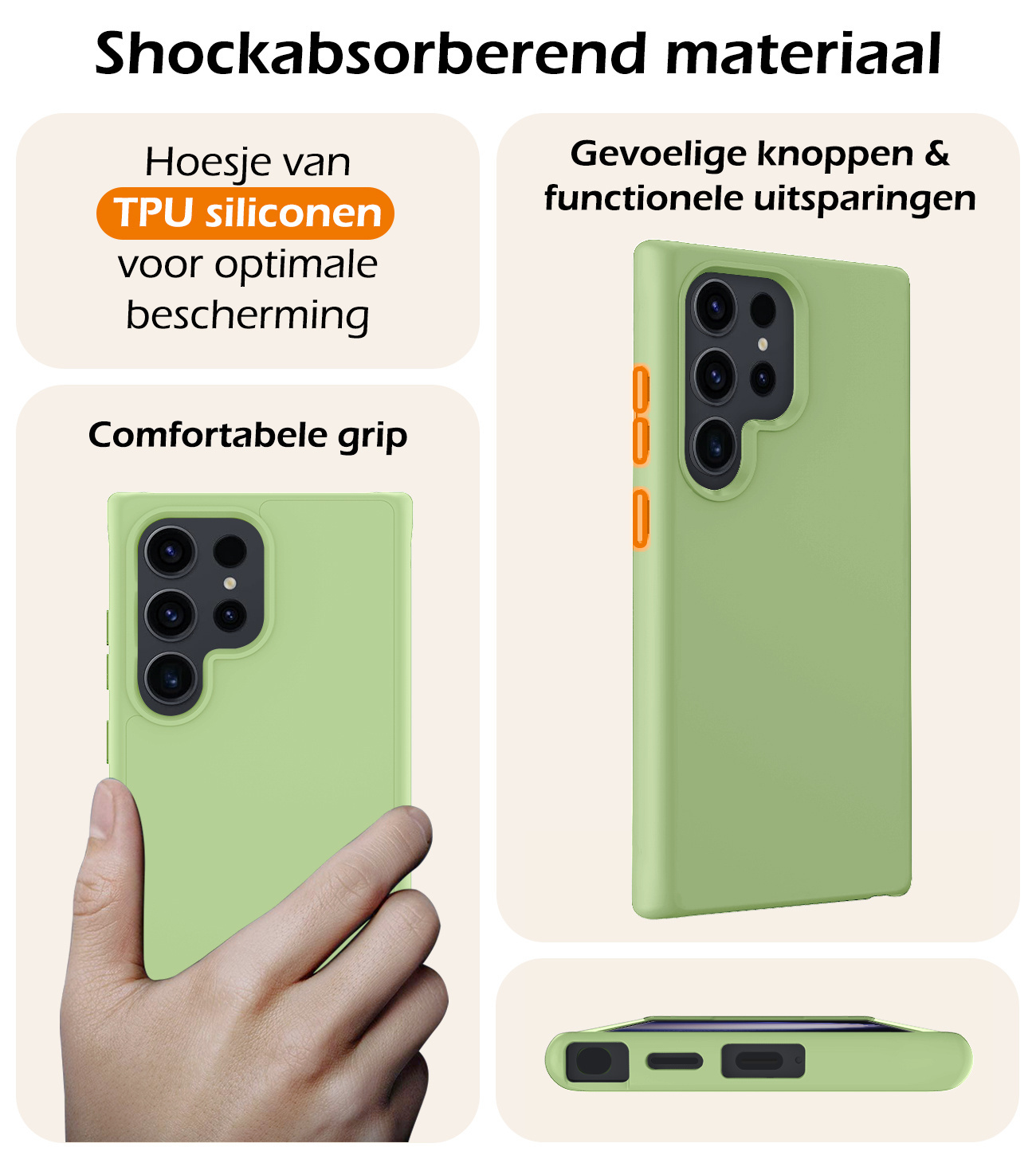 Nomfy Hoesje Geschikt voor Samsung S24 Ultra Hoesje Siliconen Cover Case Met 2x Screenprotector - Hoes Geschikt voor Samsung Galaxy S24 Ultra Hoes Back Case - Groen