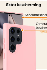 Nomfy Hoesje Geschikt voor Samsung S24 Ultra Hoesje Siliconen Cover Case Met 2x Screenprotector - Hoes Geschikt voor Samsung Galaxy S24 Ultra Hoes Back Case - Lichtroze