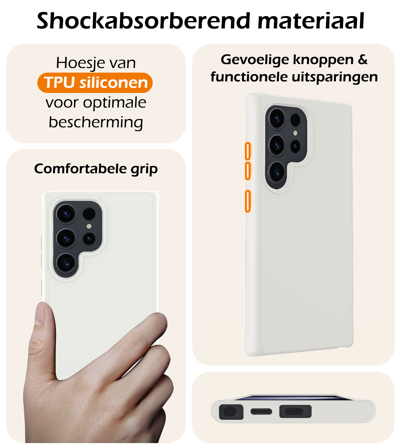 Nomfy Hoesje Geschikt voor Samsung S24 Ultra Hoesje Siliconen Cover Case Met 2x Screenprotector - Hoes Geschikt voor Samsung Galaxy S24 Ultra Hoes Back Case - Wit