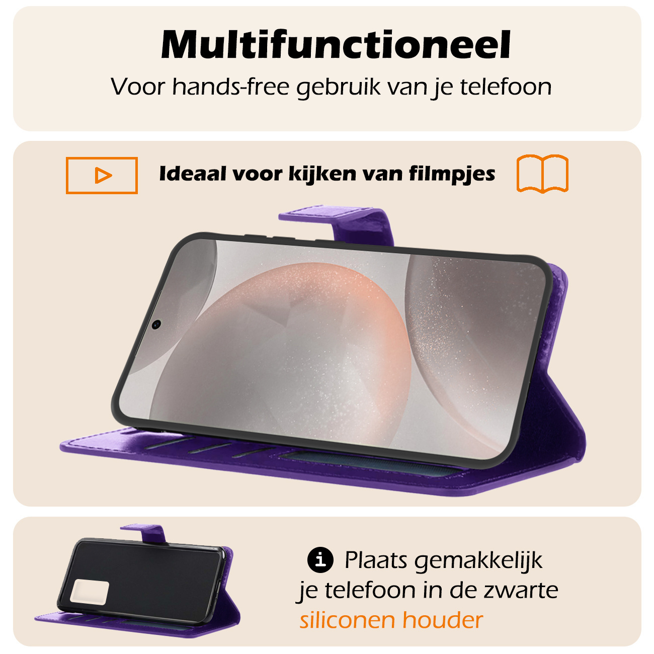 Nomfy Hoesje Geschikt voor Samsung S24 Hoes Bookcase Flipcase Book Cover Met Screenprotector - Hoes Geschikt voor Samsung Galaxy S24 Hoesje Book Case - Paars