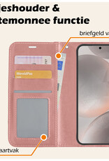Nomfy Hoesje Geschikt voor Samsung S24 Hoes Bookcase Flipcase Book Cover Met Screenprotector - Hoes Geschikt voor Samsung Galaxy S24 Hoesje Book Case - Rosé goud