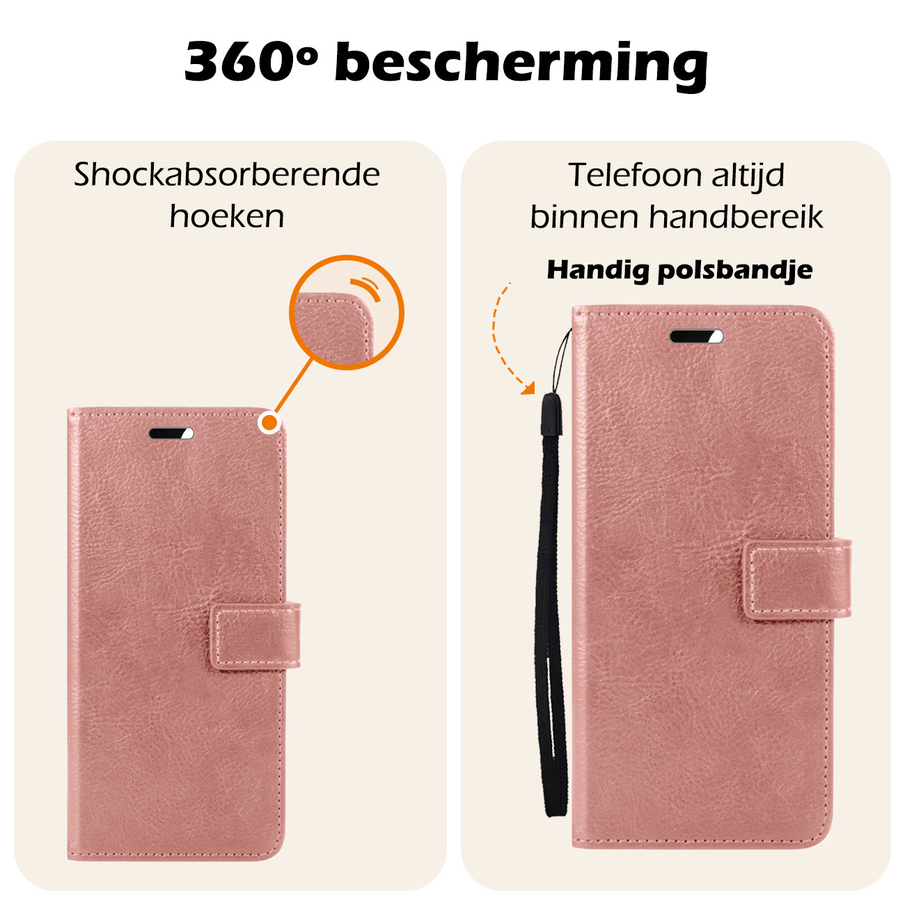 Nomfy Hoesje Geschikt voor Samsung S24 Hoes Bookcase Flipcase Book Cover Met Screenprotector - Hoes Geschikt voor Samsung Galaxy S24 Hoesje Book Case - Rosé goud