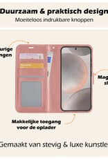 Nomfy Hoesje Geschikt voor Samsung S24 Hoes Bookcase Flipcase Book Cover Met Screenprotector - Hoes Geschikt voor Samsung Galaxy S24 Hoesje Book Case - Rosé goud