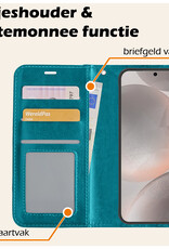 Nomfy Hoesje Geschikt voor Samsung S24 Hoes Bookcase Flipcase Book Cover Met Screenprotector - Hoes Geschikt voor Samsung Galaxy S24 Hoesje Book Case - Turquoise