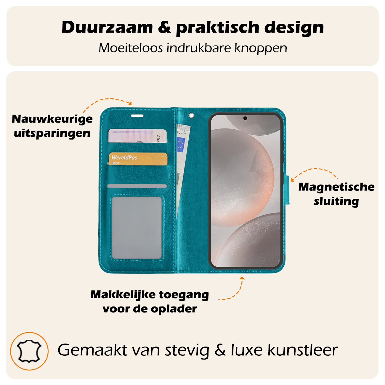 Nomfy Hoesje Geschikt voor Samsung S24 Hoes Bookcase Flipcase Book Cover Met Screenprotector - Hoes Geschikt voor Samsung Galaxy S24 Hoesje Book Case - Turquoise