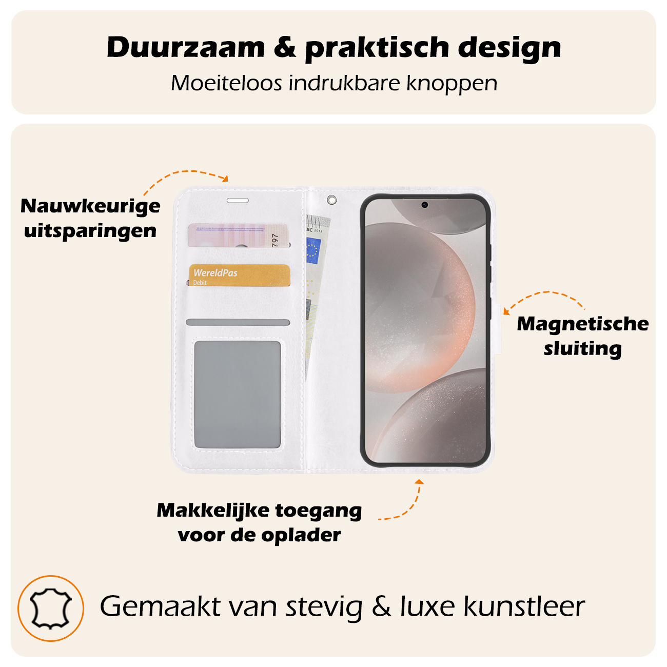Nomfy Hoesje Geschikt voor Samsung S24 Hoes Bookcase Flipcase Book Cover Met Screenprotector - Hoes Geschikt voor Samsung Galaxy S24 Hoesje Book Case - Wit