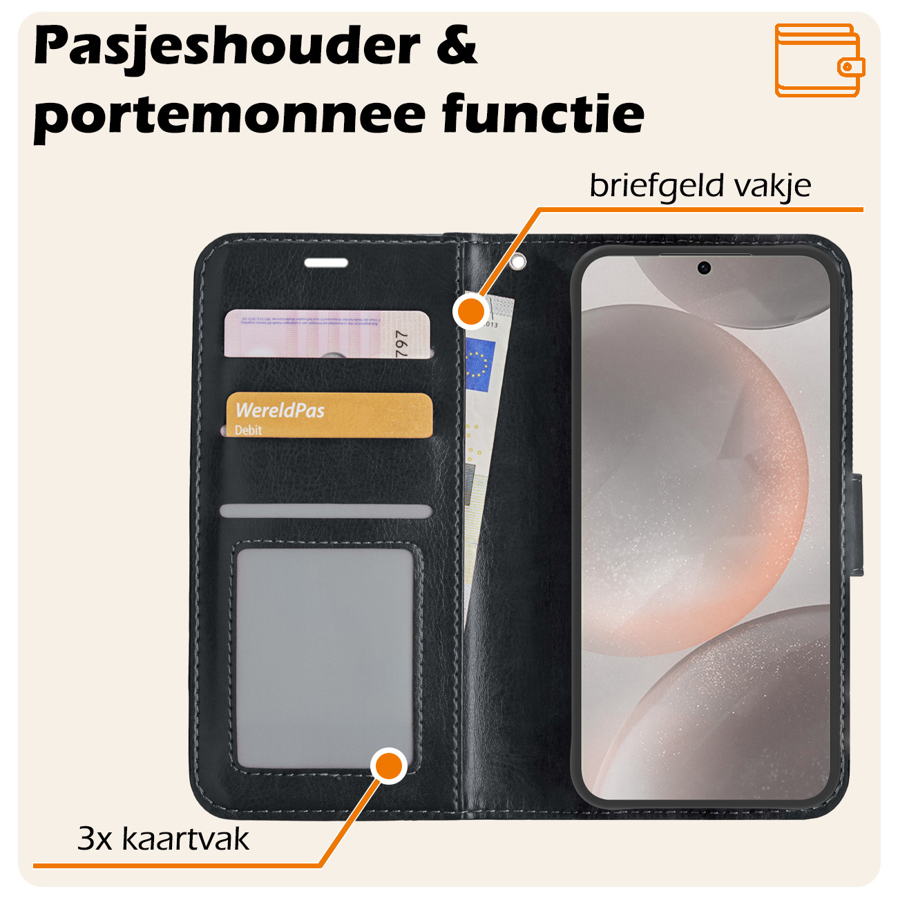 Nomfy Hoesje Geschikt voor Samsung S24 Hoes Bookcase Flipcase Book Cover Met Screenprotector - Hoes Geschikt voor Samsung Galaxy S24 Hoesje Book Case - Zwart