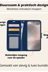 Nomfy Hoesje Geschikt voor Samsung S24 Hoes Bookcase Flipcase Book Cover Met 2x Screenprotector - Hoes Geschikt voor Samsung Galaxy S24 Hoesje Book Case - Donkerblauw