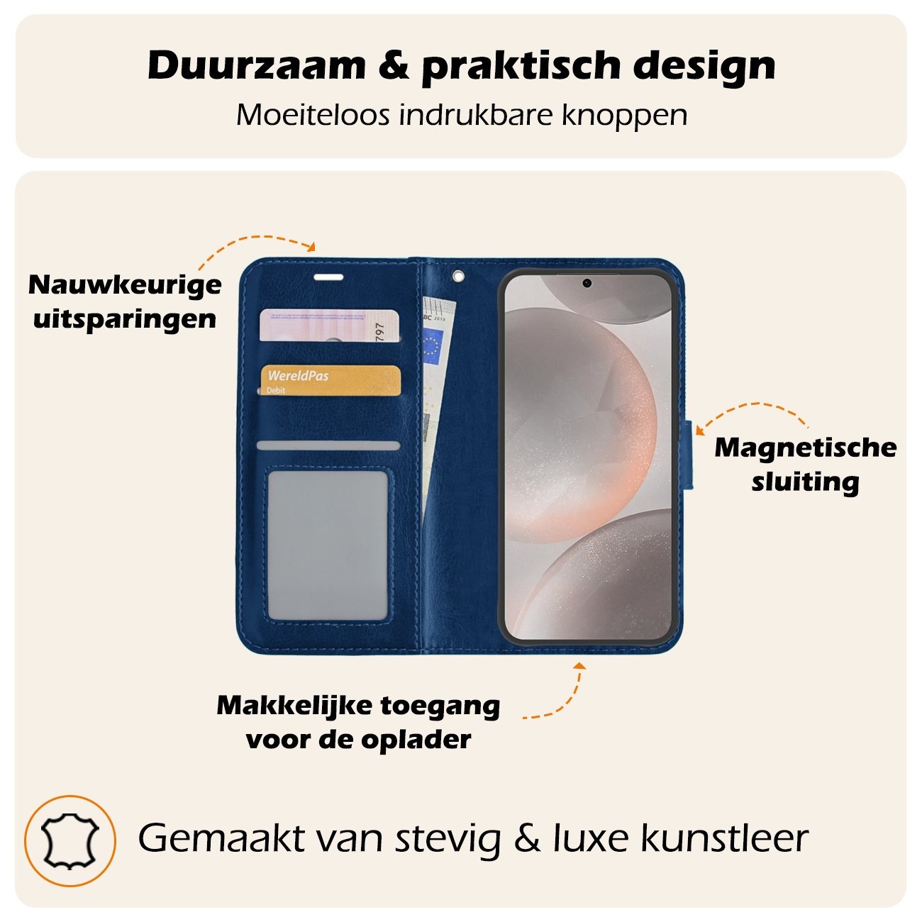 Nomfy Hoesje Geschikt voor Samsung S24 Hoes Bookcase Flipcase Book Cover Met 2x Screenprotector - Hoes Geschikt voor Samsung Galaxy S24 Hoesje Book Case - Donkerblauw