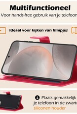 Nomfy Hoesje Geschikt voor Samsung S24 Hoes Bookcase Flipcase Book Cover Met 2x Screenprotector - Hoes Geschikt voor Samsung Galaxy S24 Hoesje Book Case - Donkerroze