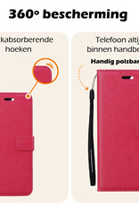 Nomfy Hoesje Geschikt voor Samsung S24 Hoes Bookcase Flipcase Book Cover Met 2x Screenprotector - Hoes Geschikt voor Samsung Galaxy S24 Hoesje Book Case - Donkerroze