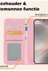 Nomfy Hoesje Geschikt voor Samsung S24 Hoes Bookcase Flipcase Book Cover Met 2x Screenprotector - Hoes Geschikt voor Samsung Galaxy S24 Hoesje Book Case - Lichtroze