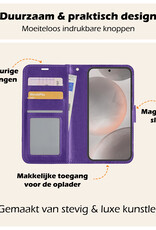 Nomfy Hoesje Geschikt voor Samsung S24 Hoes Bookcase Flipcase Book Cover Met 2x Screenprotector - Hoes Geschikt voor Samsung Galaxy S24 Hoesje Book Case - Paars