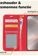 Nomfy Hoesje Geschikt voor Samsung S24 Hoes Bookcase Flipcase Book Cover Met 2x Screenprotector - Hoes Geschikt voor Samsung Galaxy S24 Hoesje Book Case - Rood