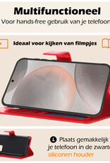 Nomfy Hoesje Geschikt voor Samsung S24 Hoes Bookcase Flipcase Book Cover Met 2x Screenprotector - Hoes Geschikt voor Samsung Galaxy S24 Hoesje Book Case - Rood