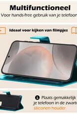 Nomfy Hoesje Geschikt voor Samsung S24 Hoes Bookcase Flipcase Book Cover Met 2x Screenprotector - Hoes Geschikt voor Samsung Galaxy S24 Hoesje Book Case - Turquoise