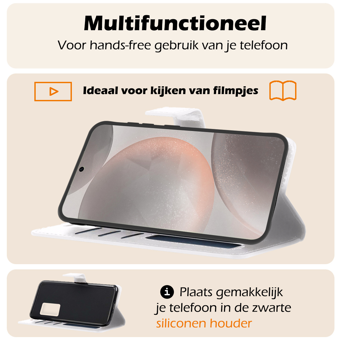 Nomfy Hoesje Geschikt voor Samsung S24 Hoes Bookcase Flipcase Book Cover Met 2x Screenprotector - Hoes Geschikt voor Samsung Galaxy S24 Hoesje Book Case - Wit