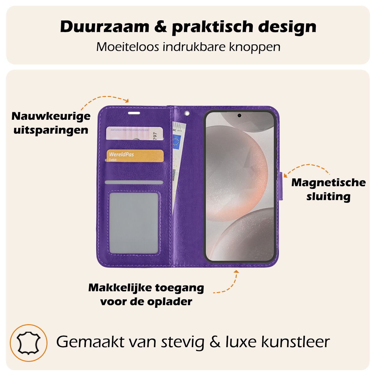 Nomfy Hoesje Geschikt voor Samsung S24 Plus Hoes Bookcase Flipcase Book Cover Met Screenprotector - Hoes Geschikt voor Samsung Galaxy S24 Plus Hoesje Book Case - Paars