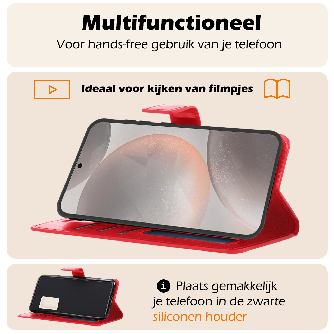 Nomfy Hoesje Geschikt voor Samsung S24 Plus Hoes Bookcase Flipcase Book Cover Met Screenprotector - Hoes Geschikt voor Samsung Galaxy S24 Plus Hoesje Book Case - Rood