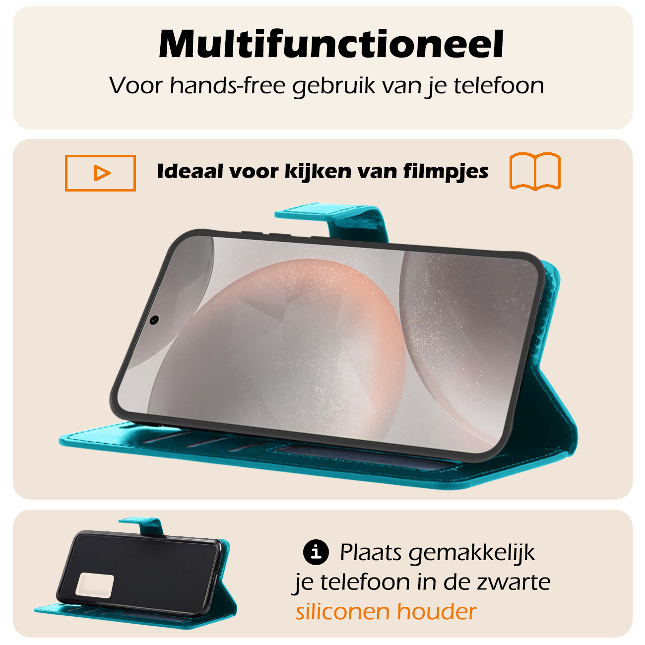 Nomfy Hoesje Geschikt voor Samsung S24 Plus Hoes Bookcase Flipcase Book Cover Met Screenprotector - Hoes Geschikt voor Samsung Galaxy S24 Plus Hoesje Book Case - Turquoise