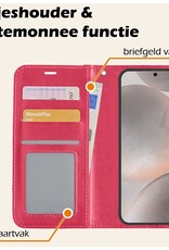 Nomfy Hoesje Geschikt voor Samsung S24 Plus Hoes Bookcase Flipcase Book Cover Met 2x Screenprotector - Hoes Geschikt voor Samsung Galaxy S24 Plus Hoesje Book Case - Donkerroze