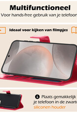 Nomfy Hoesje Geschikt voor Samsung S24 Plus Hoes Bookcase Flipcase Book Cover Met 2x Screenprotector - Hoes Geschikt voor Samsung Galaxy S24 Plus Hoesje Book Case - Donkerroze