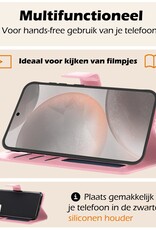 Nomfy Hoesje Geschikt voor Samsung S24 Plus Hoes Bookcase Flipcase Book Cover Met 2x Screenprotector - Hoes Geschikt voor Samsung Galaxy S24 Plus Hoesje Book Case - Lichtroze