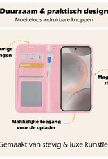 Nomfy Hoesje Geschikt voor Samsung S24 Plus Hoes Bookcase Flipcase Book Cover Met 2x Screenprotector - Hoes Geschikt voor Samsung Galaxy S24 Plus Hoesje Book Case - Lichtroze