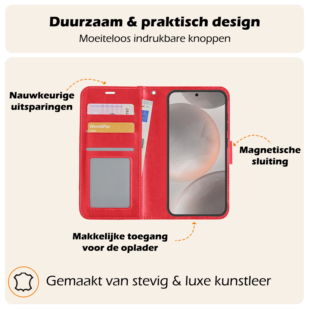 Nomfy Hoesje Geschikt voor Samsung S24 Plus Hoes Bookcase Flipcase Book Cover Met 2x Screenprotector - Hoes Geschikt voor Samsung Galaxy S24 Plus Hoesje Book Case - Rood