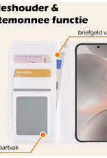 Nomfy Hoesje Geschikt voor Samsung S24 Plus Hoes Bookcase Flipcase Book Cover Met 2x Screenprotector - Hoes Geschikt voor Samsung Galaxy S24 Plus Hoesje Book Case - Wit