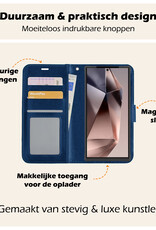 Nomfy Hoesje Geschikt voor Samsung S24 Ultra Hoes Bookcase Flipcase Book Cover Met Screenprotector - Hoes Geschikt voor Samsung Galaxy S24 Ultra Hoesje Book Case - Donkerblauw
