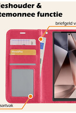 Nomfy Hoesje Geschikt voor Samsung S24 Ultra Hoes Bookcase Flipcase Book Cover Met Screenprotector - Hoes Geschikt voor Samsung Galaxy S24 Ultra Hoesje Book Case - Donkerroze