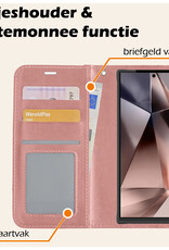 Nomfy Hoesje Geschikt voor Samsung S24 Ultra Hoes Bookcase Flipcase Book Cover Met Screenprotector - Hoes Geschikt voor Samsung Galaxy S24 Ultra Hoesje Book Case - Rosé goud