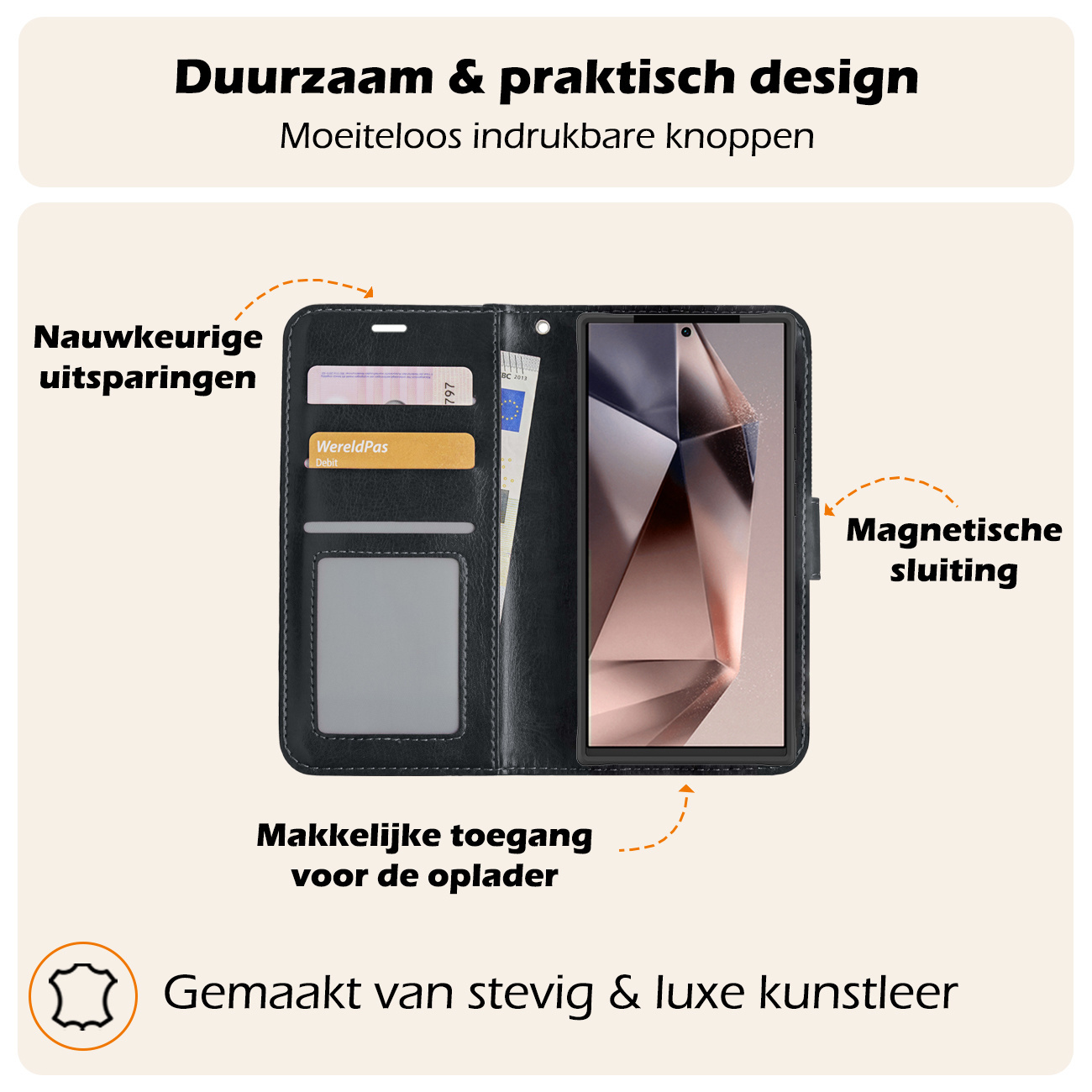 Nomfy Hoesje Geschikt voor Samsung S24 Ultra Hoes Bookcase Flipcase Book Cover Met Screenprotector - Hoes Geschikt voor Samsung Galaxy S24 Ultra Hoesje Book Case - Zwart