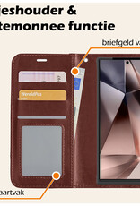 Nomfy Hoesje Geschikt voor Samsung S24 Ultra Hoes Bookcase Flipcase Book Cover Met 2x Screenprotector - Hoes Geschikt voor Samsung Galaxy S24 Ultra Hoesje Book Case - Bruin