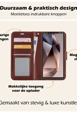 Nomfy Hoesje Geschikt voor Samsung S24 Ultra Hoes Bookcase Flipcase Book Cover Met 2x Screenprotector - Hoes Geschikt voor Samsung Galaxy S24 Ultra Hoesje Book Case - Bruin