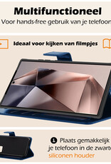 Nomfy Hoesje Geschikt voor Samsung S24 Ultra Hoes Bookcase Flipcase Book Cover Met 2x Screenprotector - Hoes Geschikt voor Samsung Galaxy S24 Ultra Hoesje Book Case - Donkerblauw