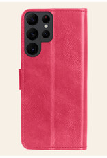 Nomfy Hoesje Geschikt voor Samsung S24 Ultra Hoes Bookcase Flipcase Book Cover Met 2x Screenprotector - Hoes Geschikt voor Samsung Galaxy S24 Ultra Hoesje Book Case - Donkerroze