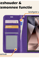 Nomfy Hoesje Geschikt voor Samsung S24 Ultra Hoes Bookcase Flipcase Book Cover Met 2x Screenprotector - Hoes Geschikt voor Samsung Galaxy S24 Ultra Hoesje Book Case - Paars