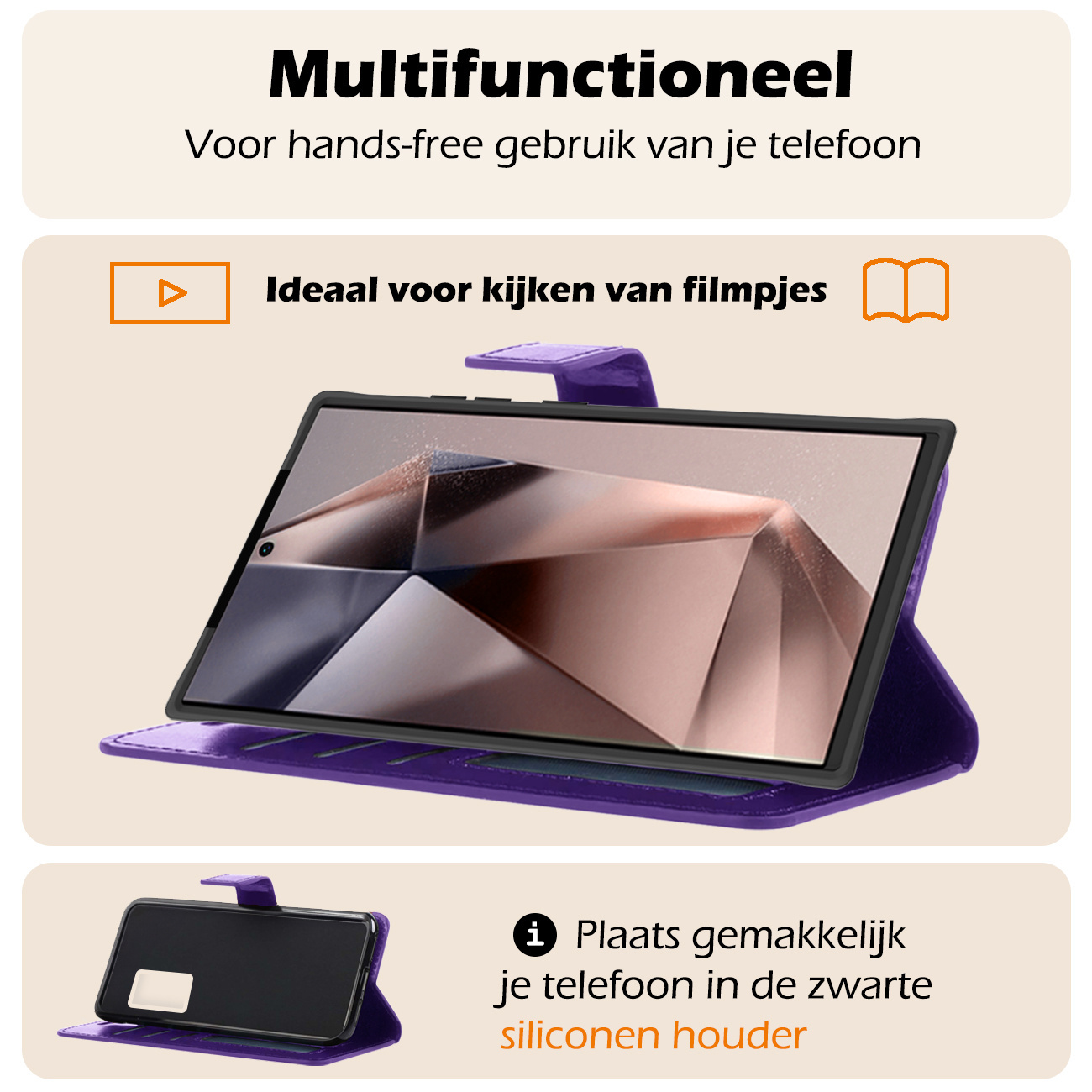 Nomfy Hoesje Geschikt voor Samsung S24 Ultra Hoes Bookcase Flipcase Book Cover Met 2x Screenprotector - Hoes Geschikt voor Samsung Galaxy S24 Ultra Hoesje Book Case - Paars