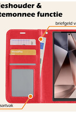Nomfy Hoesje Geschikt voor Samsung S24 Ultra Hoes Bookcase Flipcase Book Cover Met 2x Screenprotector - Hoes Geschikt voor Samsung Galaxy S24 Ultra Hoesje Book Case - Rood