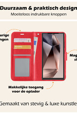 Nomfy Hoesje Geschikt voor Samsung S24 Ultra Hoes Bookcase Flipcase Book Cover Met 2x Screenprotector - Hoes Geschikt voor Samsung Galaxy S24 Ultra Hoesje Book Case - Rood