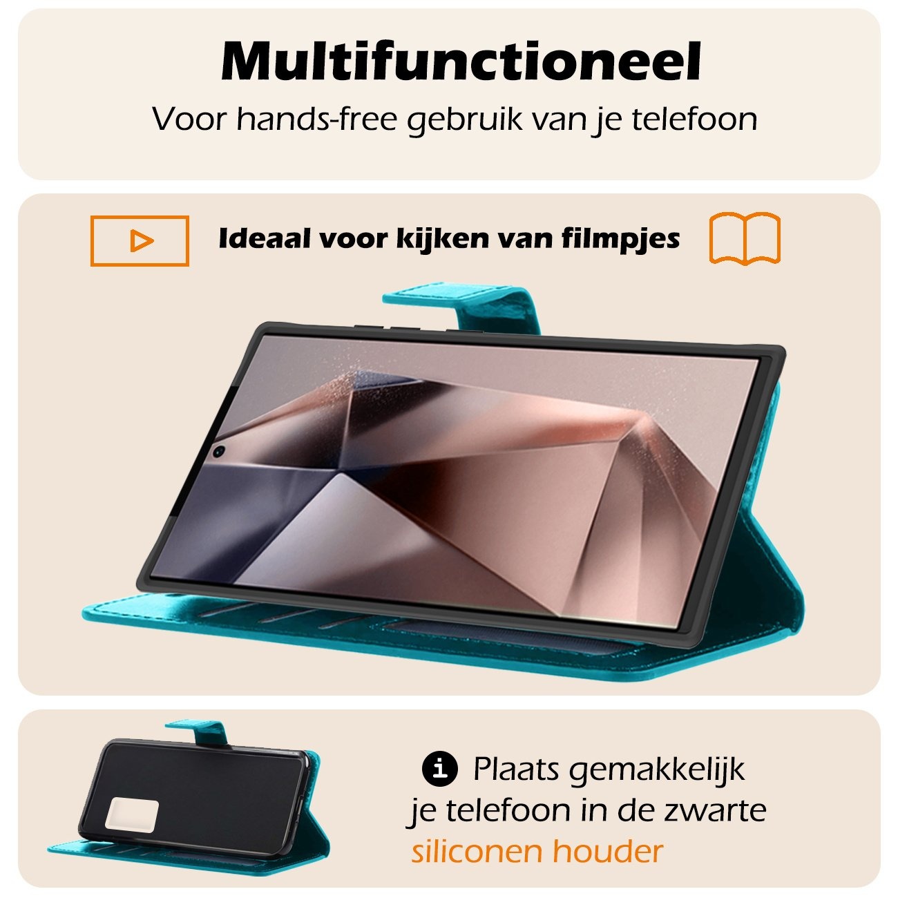 Nomfy Hoesje Geschikt voor Samsung S24 Ultra Hoes Bookcase Flipcase Book Cover Met 2x Screenprotector - Hoes Geschikt voor Samsung Galaxy S24 Ultra Hoesje Book Case - Turquoise