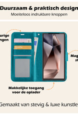 Nomfy Hoesje Geschikt voor Samsung S24 Ultra Hoes Bookcase Flipcase Book Cover Met 2x Screenprotector - Hoes Geschikt voor Samsung Galaxy S24 Ultra Hoesje Book Case - Turquoise
