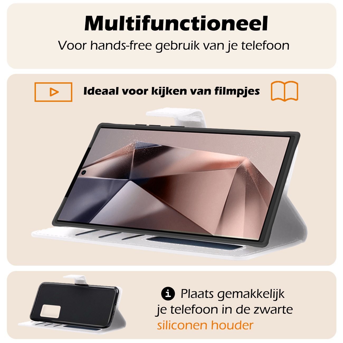 Nomfy Hoesje Geschikt voor Samsung S24 Ultra Hoes Bookcase Flipcase Book Cover Met 2x Screenprotector - Hoes Geschikt voor Samsung Galaxy S24 Ultra Hoesje Book Case - Wit