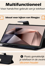 Nomfy Hoesje Geschikt voor Samsung S24 Ultra Hoes Bookcase Flipcase Book Cover Met 2x Screenprotector - Hoes Geschikt voor Samsung Galaxy S24 Ultra Hoesje Book Case - Zwart